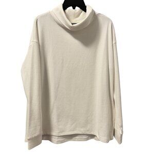 Lands End Ivory Waffle Knit Turtleneck Sz L Soft Cozy Layering Top